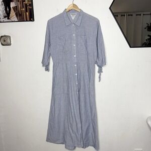 Conrado Blue White Collared Midi Button Front Dress Women's Medium Minimalist